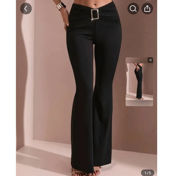 Women's Black Flare Pants Rhinestone Buckle High Waist Bell Bottoms XXL /16 - Picture 2 of 8